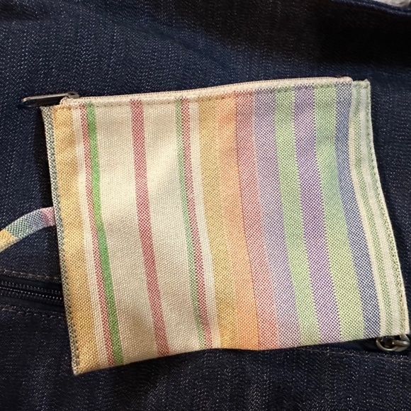 Vintage Blue Jean Denim Purse/Handbag, Wood Ring Handles - Picture 8 of 9